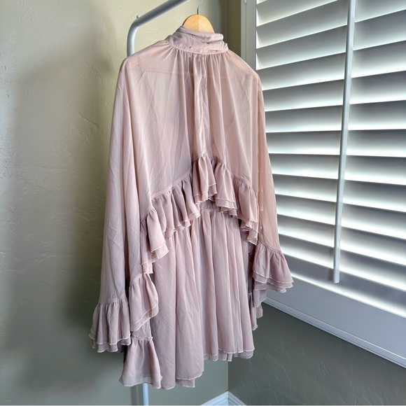 Commense Set: Pink Sheer Chiffon Cape & Semi-Sheer Ruffle Mini Dress NWT - Picture 6 of 14